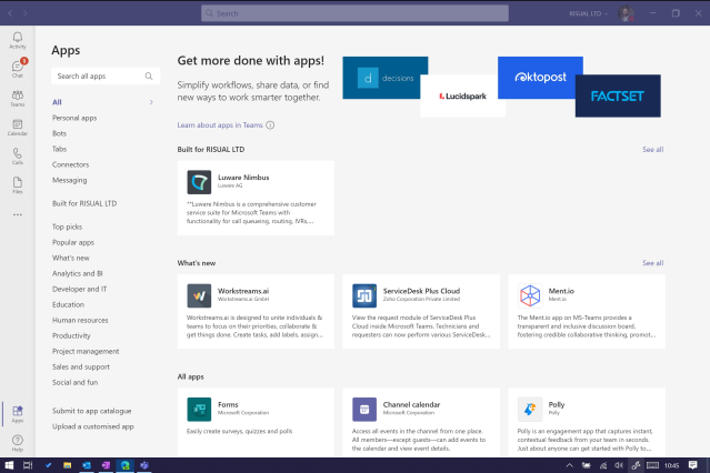 screenshot of Microsoft Teams on the apps page